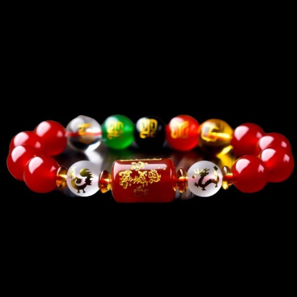 Five-Element Feng Shui Red Agate Beads Bracelet - Picture 4 of 5
